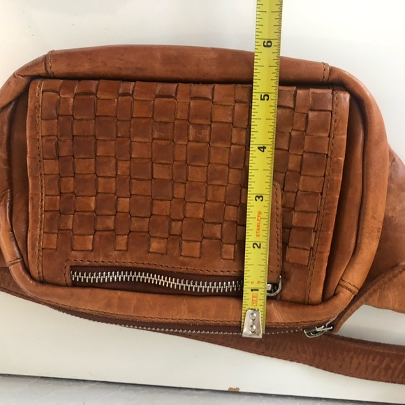 Anthropologie Vilenca Holland Cognac Leather Belt Bag Woven Crossbody Boho - Picture 11 of 12